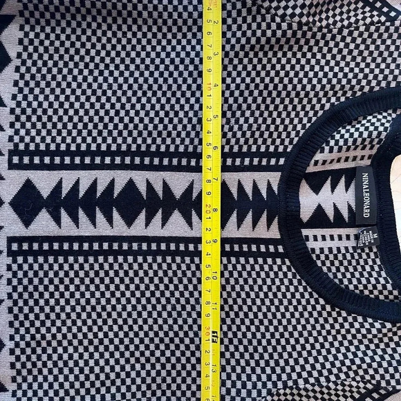 Nina Leonard Sweater Dress, Medium, Geometric, Fit & Flare, 3/4 Sleeves - Picture 6 of 8